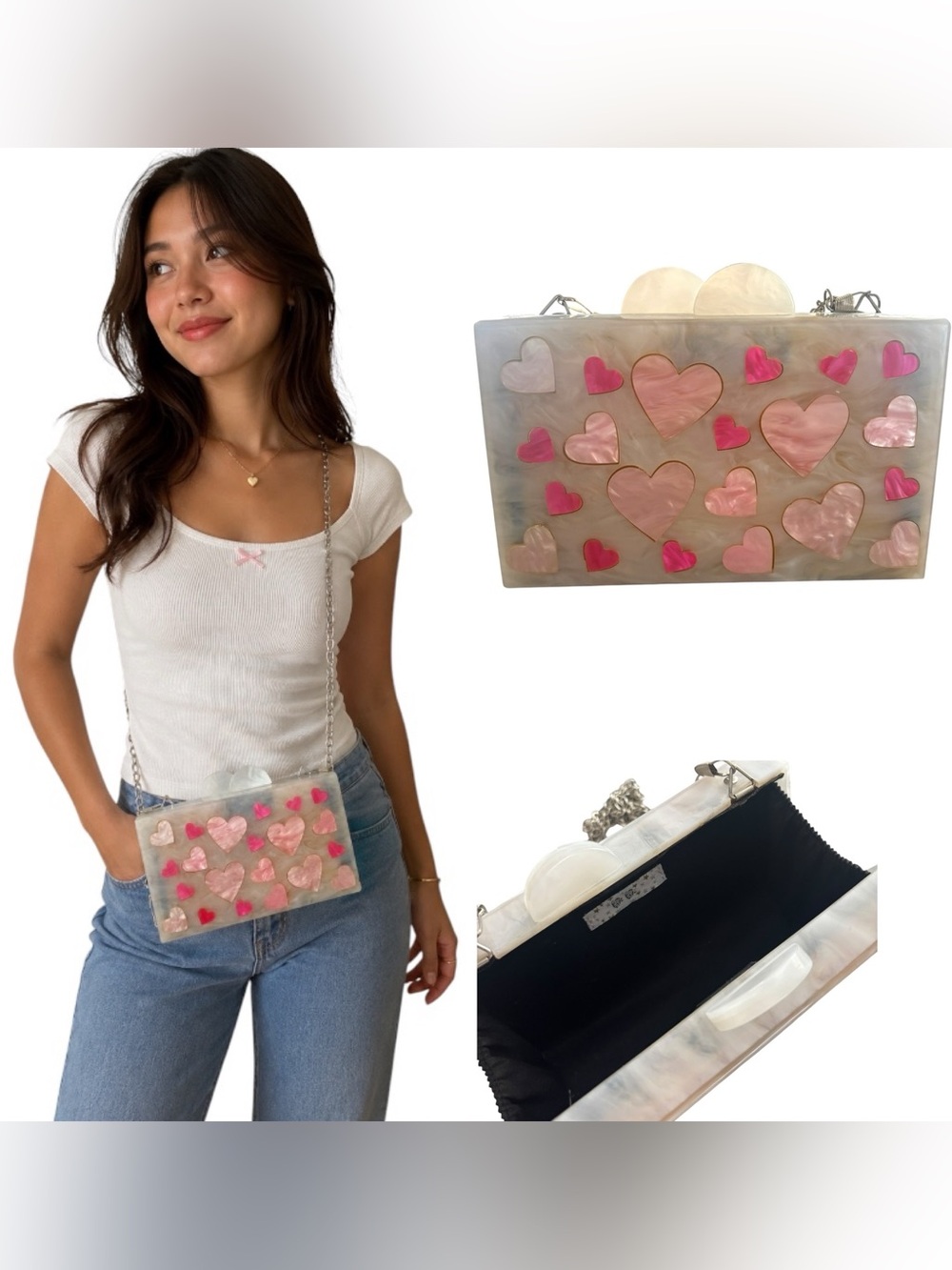 Mon Ami Bham Acrylic Hearts Box Bag - Picture 1 of 4